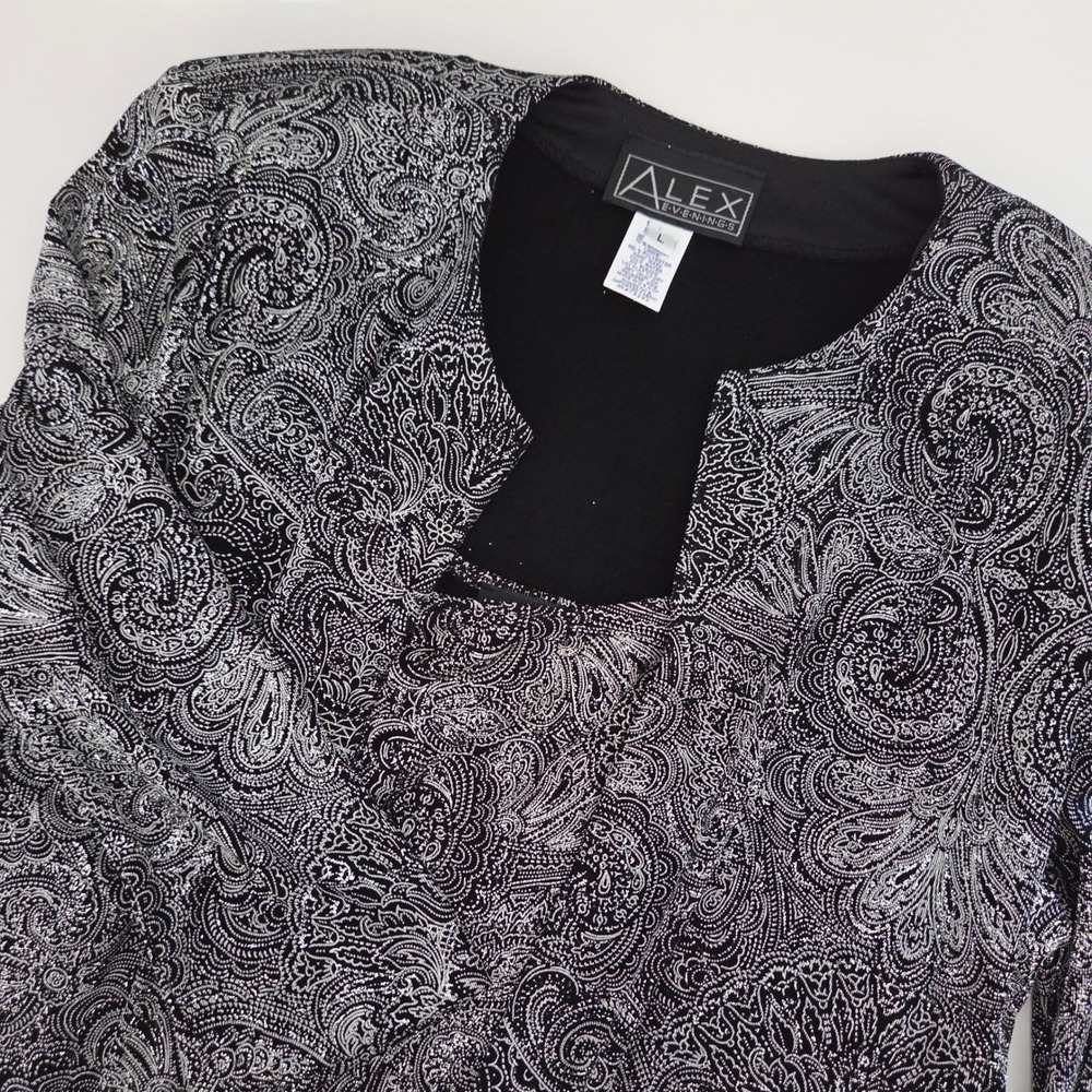 Alex Evenings Womens 2‎ PC Set Jacket Tank Top Black Silver Paisley L